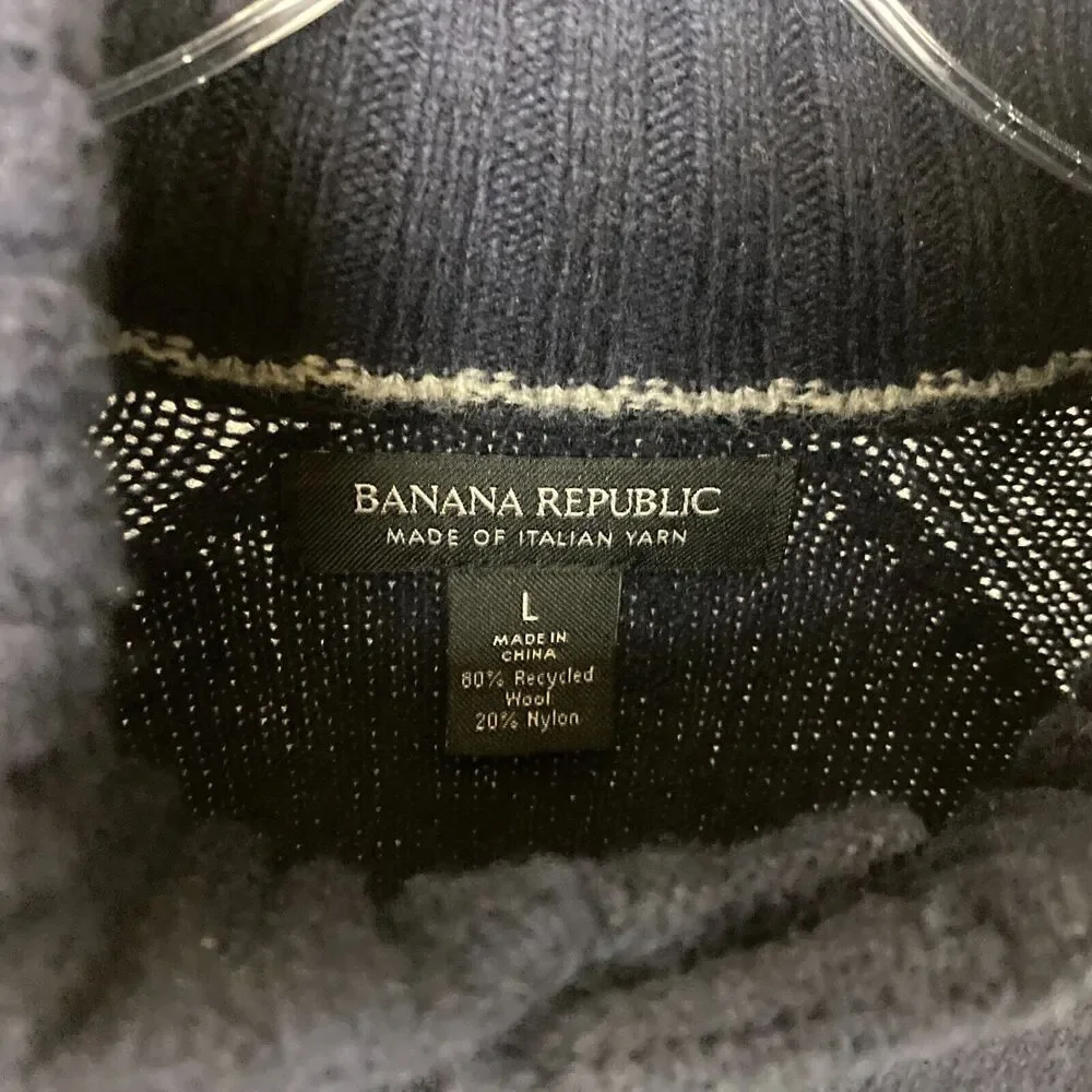 Banana Republic Men’s High Neck Sweater Size L Navy Blue Wool Blend Stretch